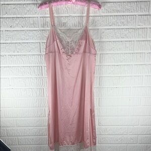 Vintage Delicate Pink Lace-Trim Slip Nightgown